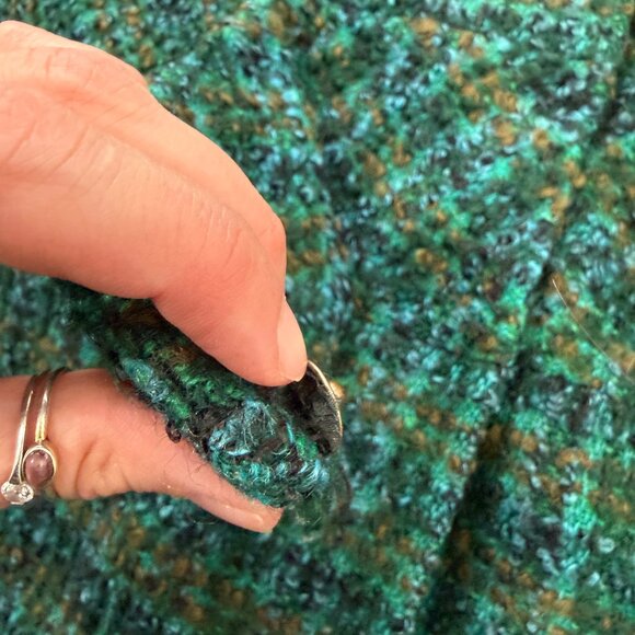 Vintage Green Tweed Coat Plaid Long Coat Wool  Unique Artsy S - Picture 11 of 11